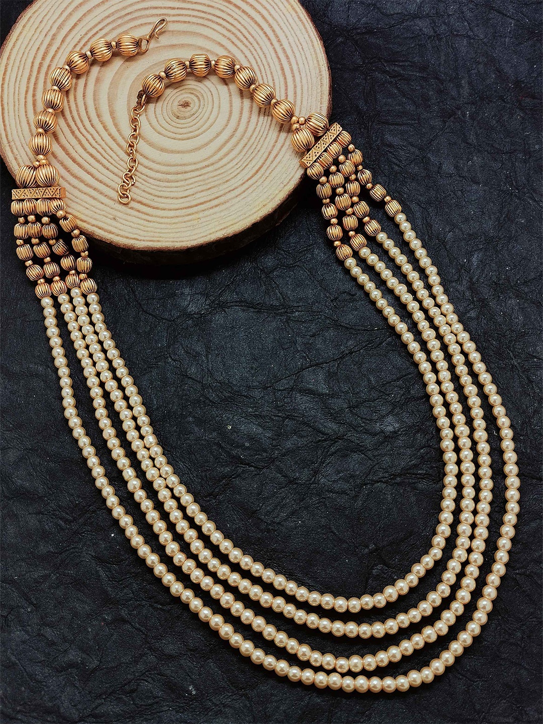 

FEMMIBELLA Gold-Plated Pearls Beaded Layered Necklace
