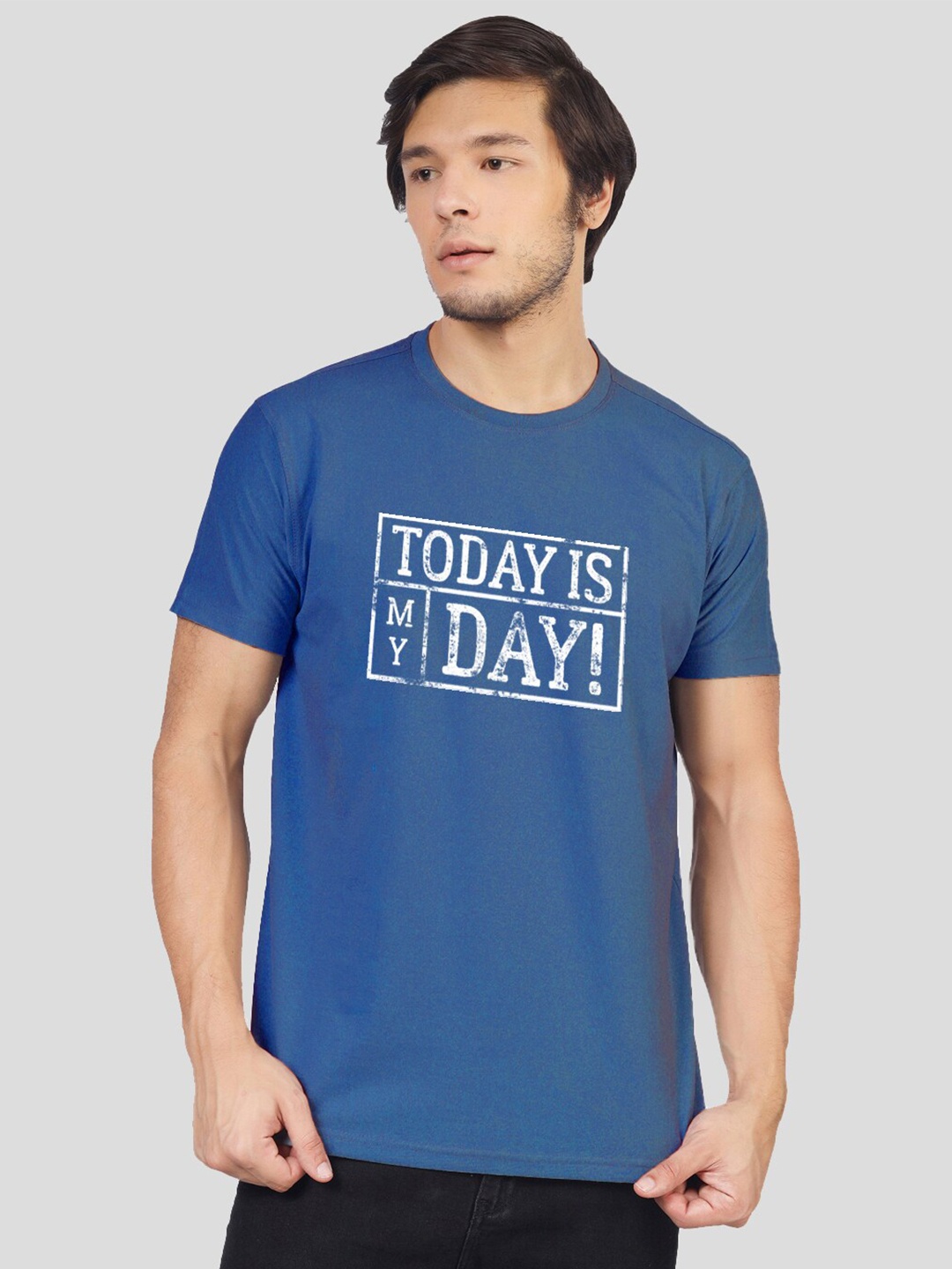

Greylongg Typography Printed Casual T-shirt, Blue