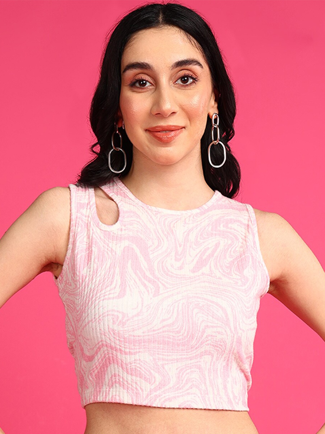 

Mast & Harbour Abstract Printed Fitted Crop Top, Pink