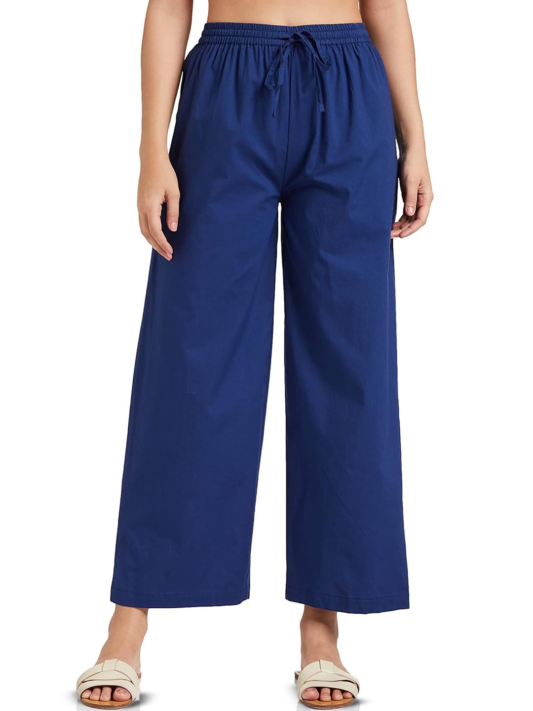 

CHANDERKASH Women Wide Leg Palazzos, Blue