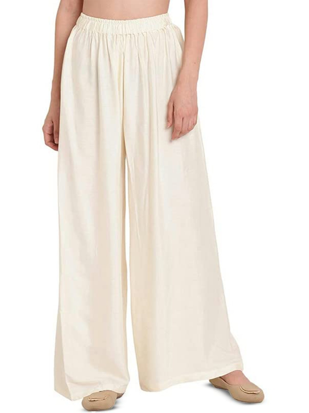 

CHANDERKASH Women Wide Leg Cotton Palazzos, Off white