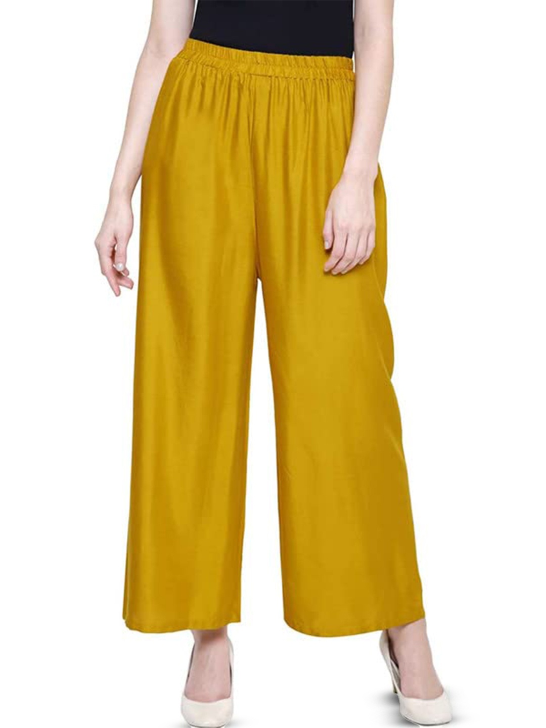 

CHANDERKASH Women Wide Leg Palazzos, Mustard