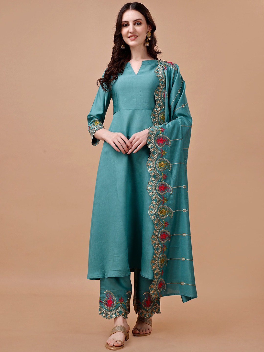 

KALINI Regular Kurta with Palazzos & With Dupatta, Turquoise blue