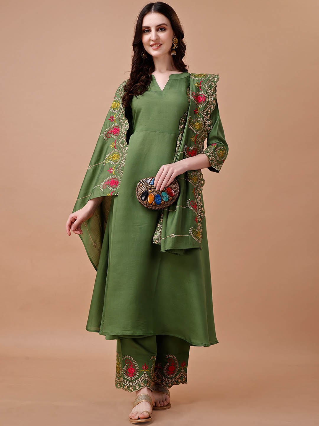 

KALINI Regular Kurta with Palazzos & With Dupatta, Green