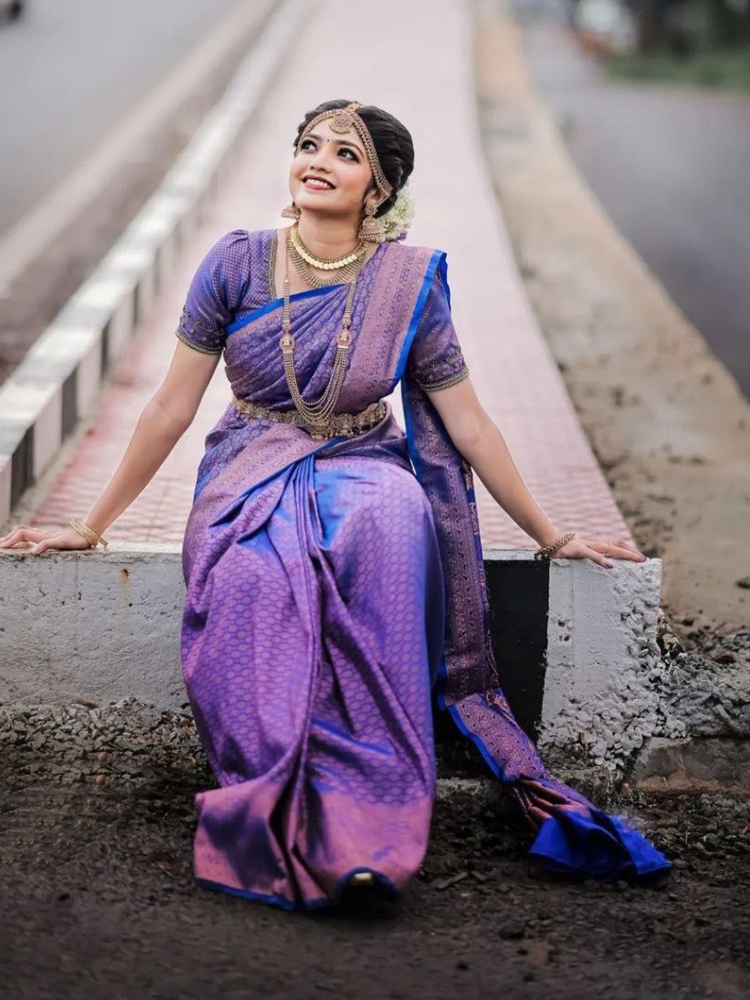 

Naishu Trendz Ethnic Motifs Woven Design Zari Pure Silk Kanjeevaram Saree, Blue