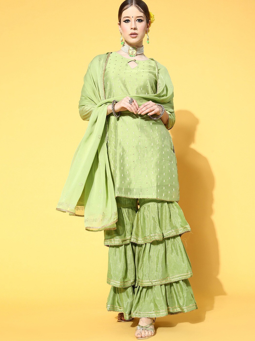 

KALINI Regular Kurti with Sharara & With Dupatta, Green