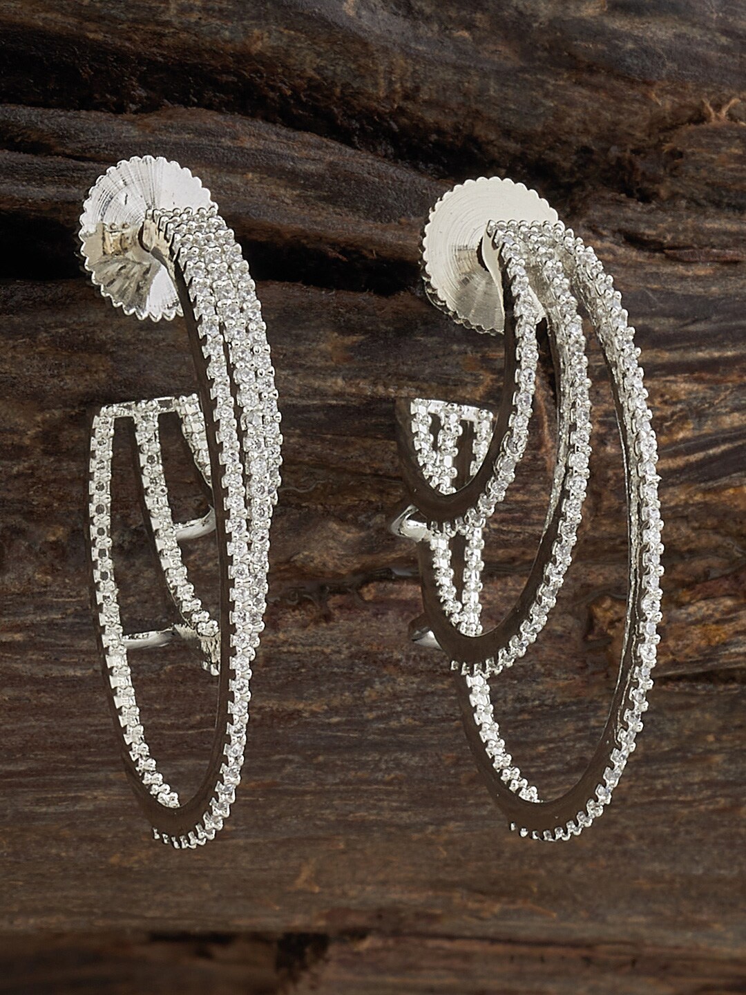 

Kushal's Fashion Jewellery Rhodium-Plated Zircon Half Hoop Earrings, Silver