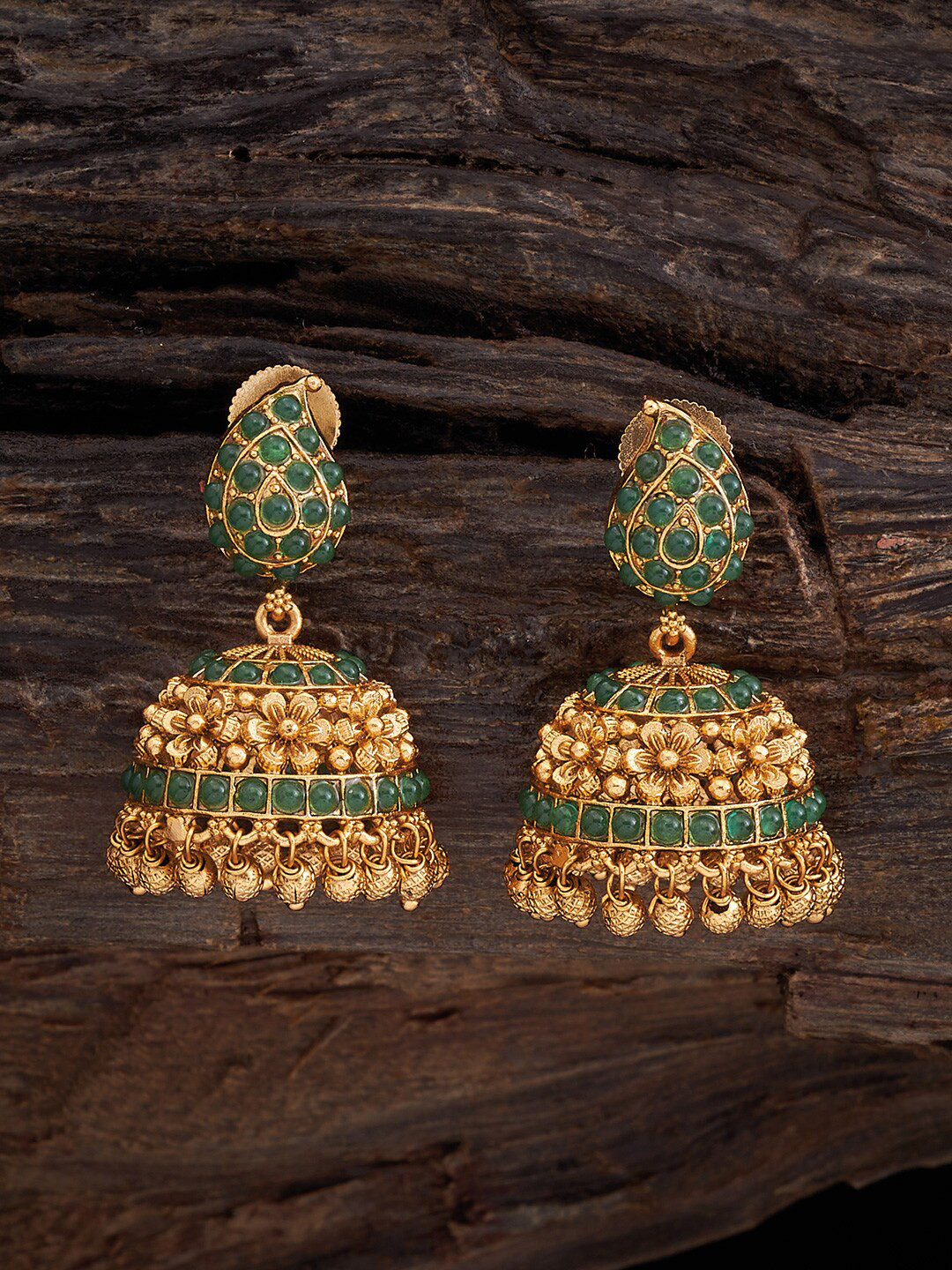 

Kushal's Fashion Jewellery Gold Plated Dome Shaped Jhumkas, Green