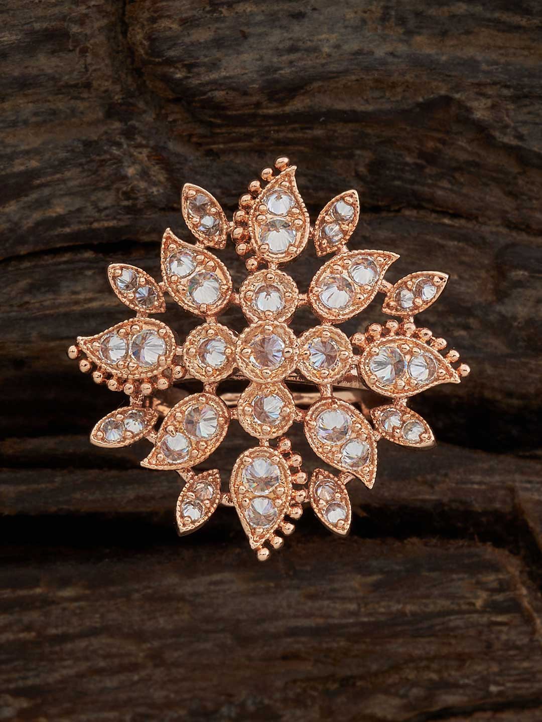 

Kushal's Fashion Jewellery Rose Gold-Plated CZ Studded Finger Ring