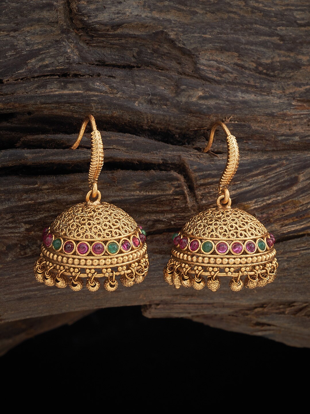 

Kushal's Fashion Jewellery Gold-Plated Dome Shaped Jhumkas, Red