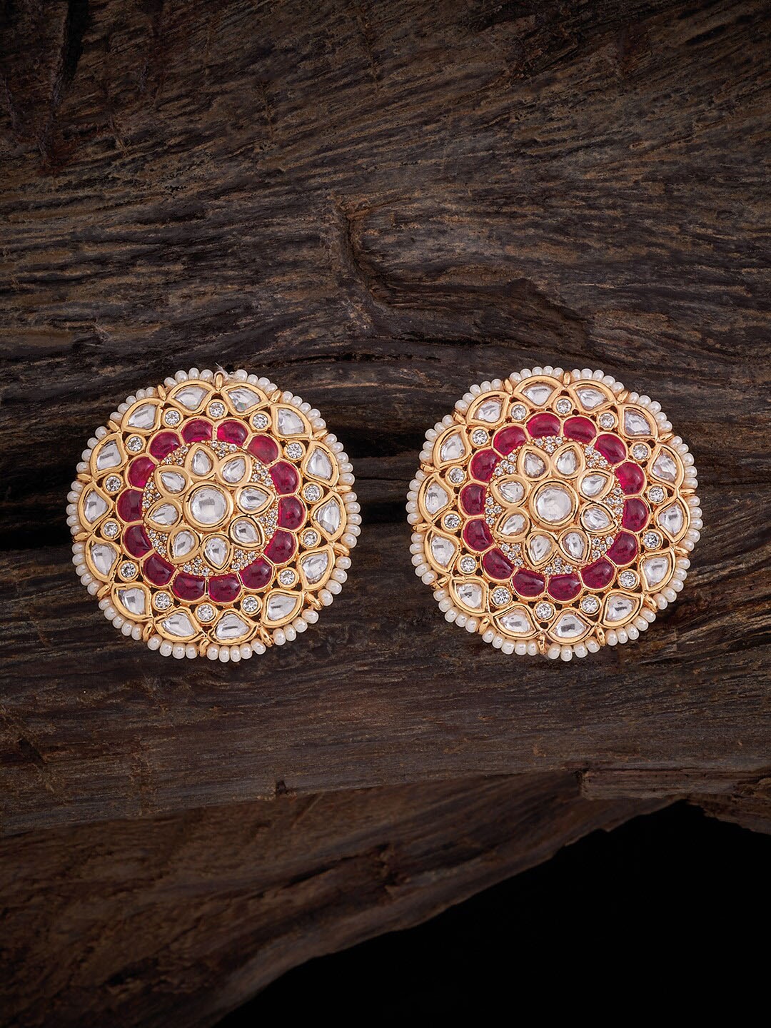 

Kushal's Fashion Jewellery Gold-Plated Kundan Stone Studded Circular Studs Earrings