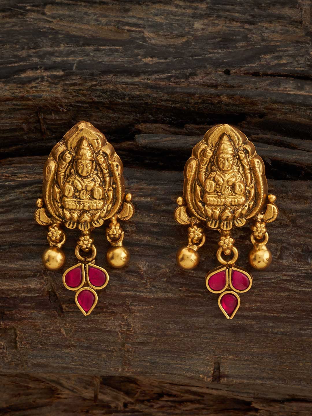 

Kushal's Fashion Jewellery 92.5 Pure Silver Gold-Plated Temple Classic Drop Earrings