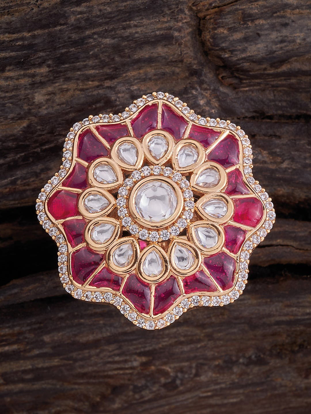 

Kushal's Fashion Jewellery Gold-Plated Kundan Studded Finger Ring