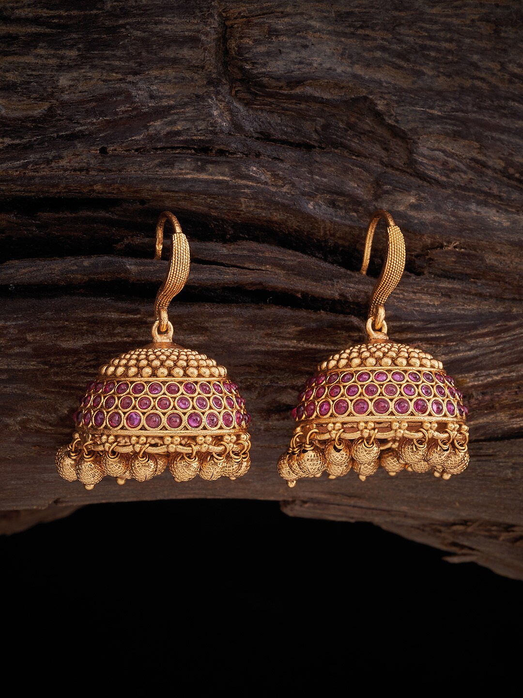 

Kushal's Fashion Jewellery Gold-Plated Stones Studded Dome Shaped Jhumkas