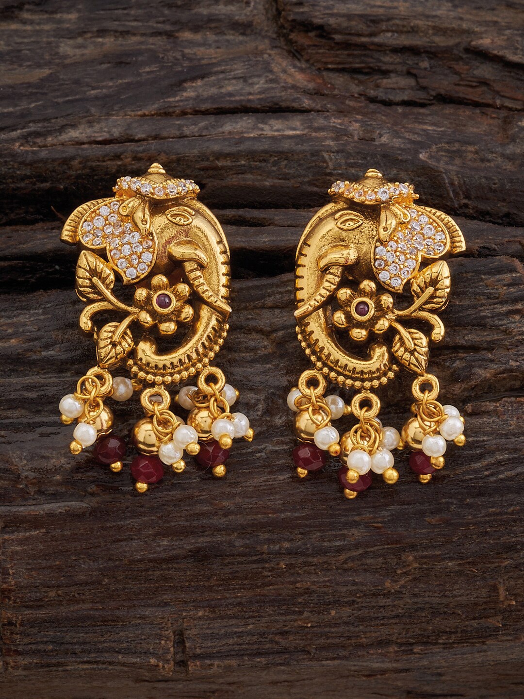 

Kushal's Fashion Jewellery Gold-Plated Elephant Shaped Drop Earrings