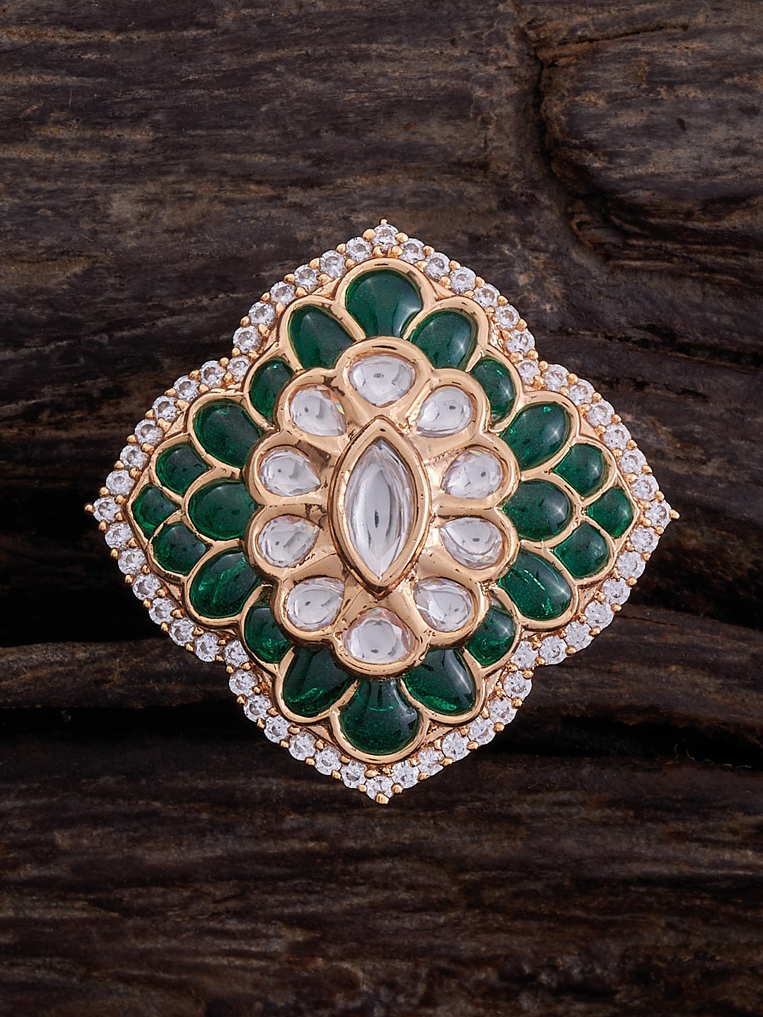 

Kushal's Fashion Jewellery Gold-Plated Kundan Studded Finger Ring