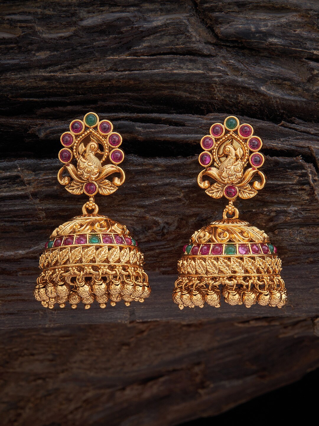 

Kushal's Fashion Jewellery Gold Plated Dome Shaped Jhumkas, Red