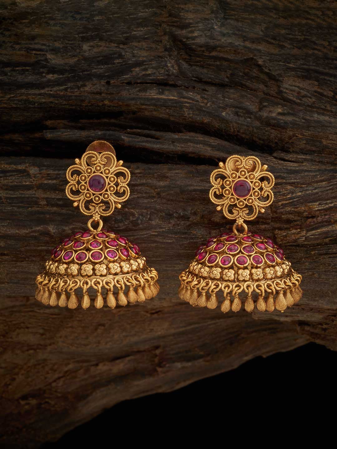 

Kushal's Fashion Jewellery Gold Plated Dome Shaped Antique Jhumkas