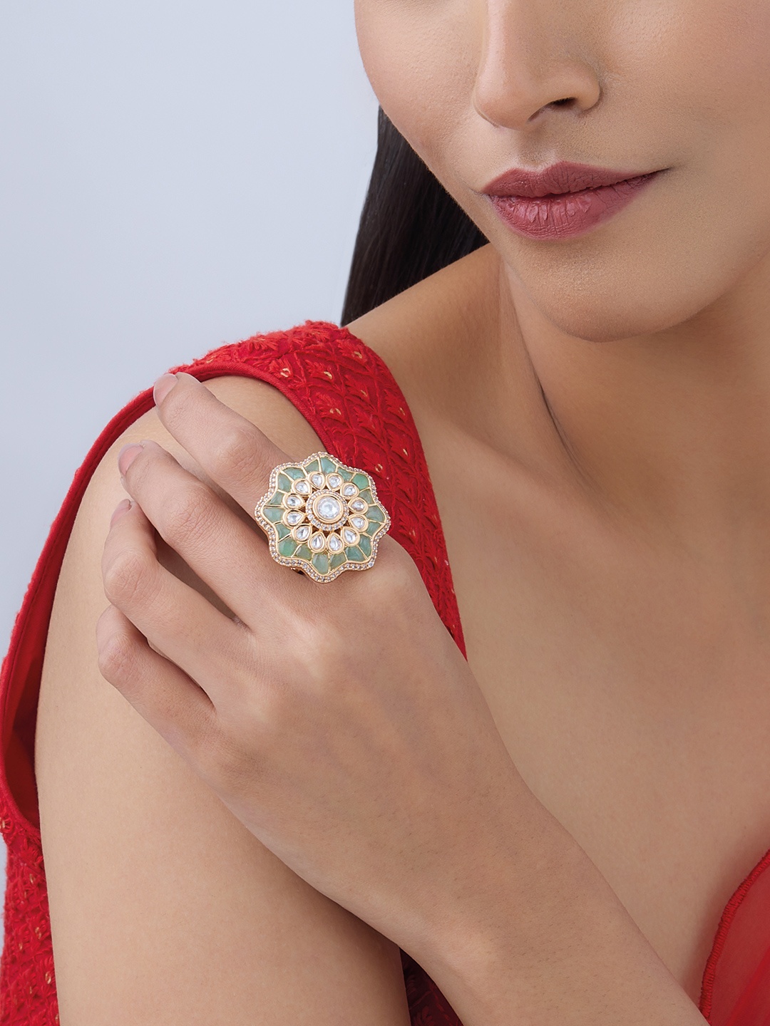 

Kushal's Fashion Jewellery Kundan-Studded Finger Ring, Gold