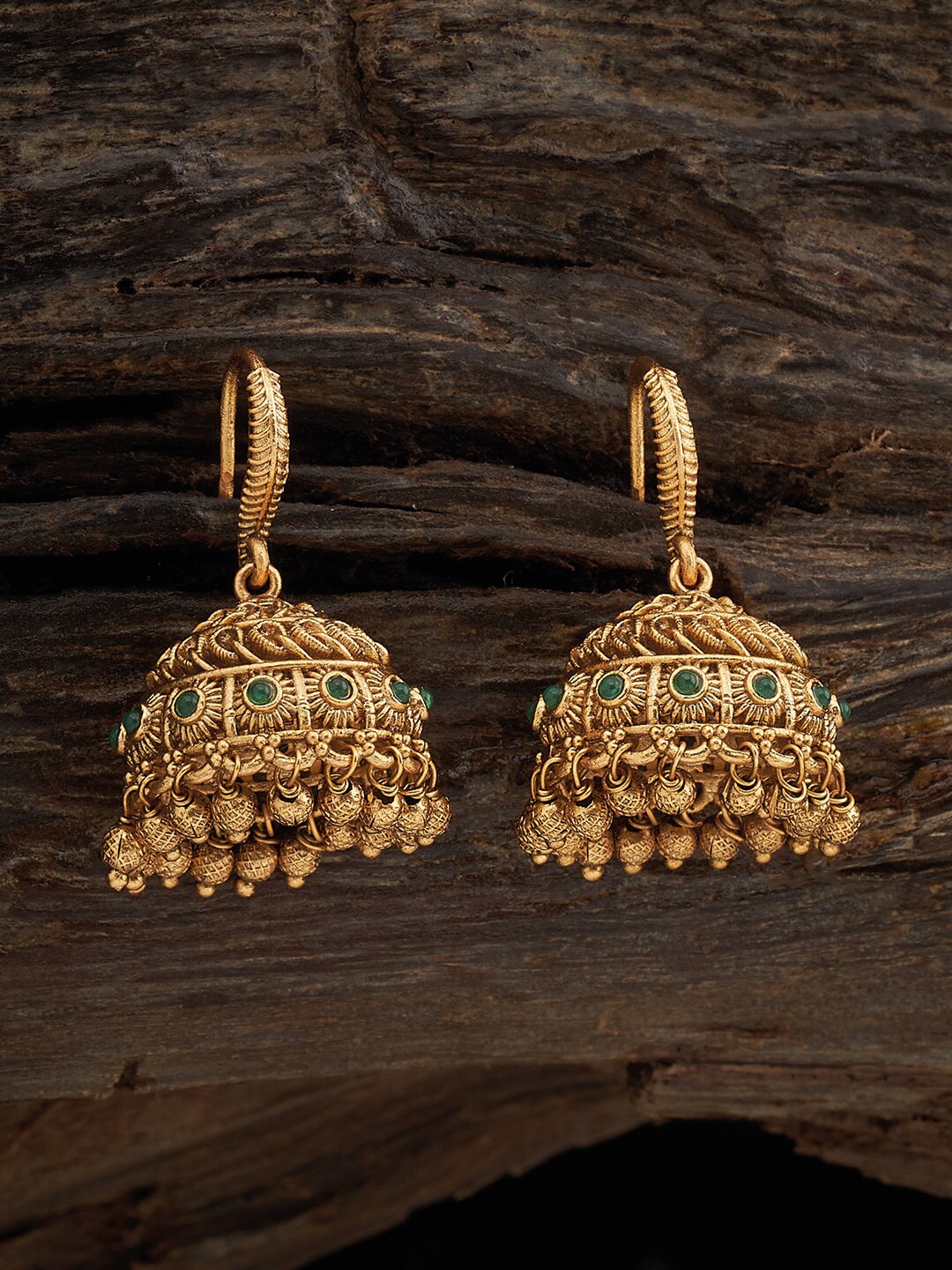 

Kushal's Fashion Jewellery Gold-Plated Stone-Studded Dome Shaped Jhumkas