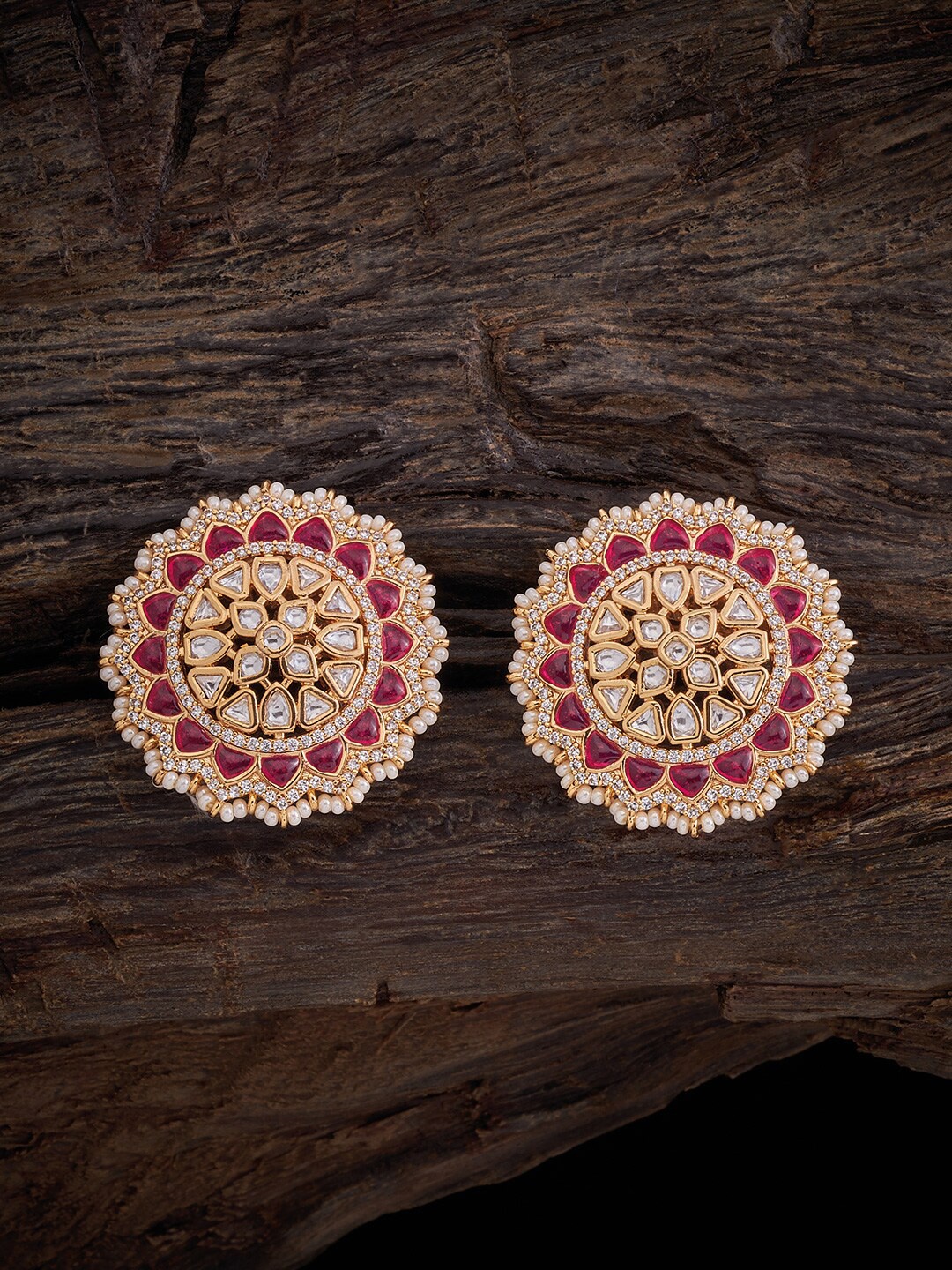 

Kushal's Fashion Jewellery Kundan Circular Studs Earrings, Red