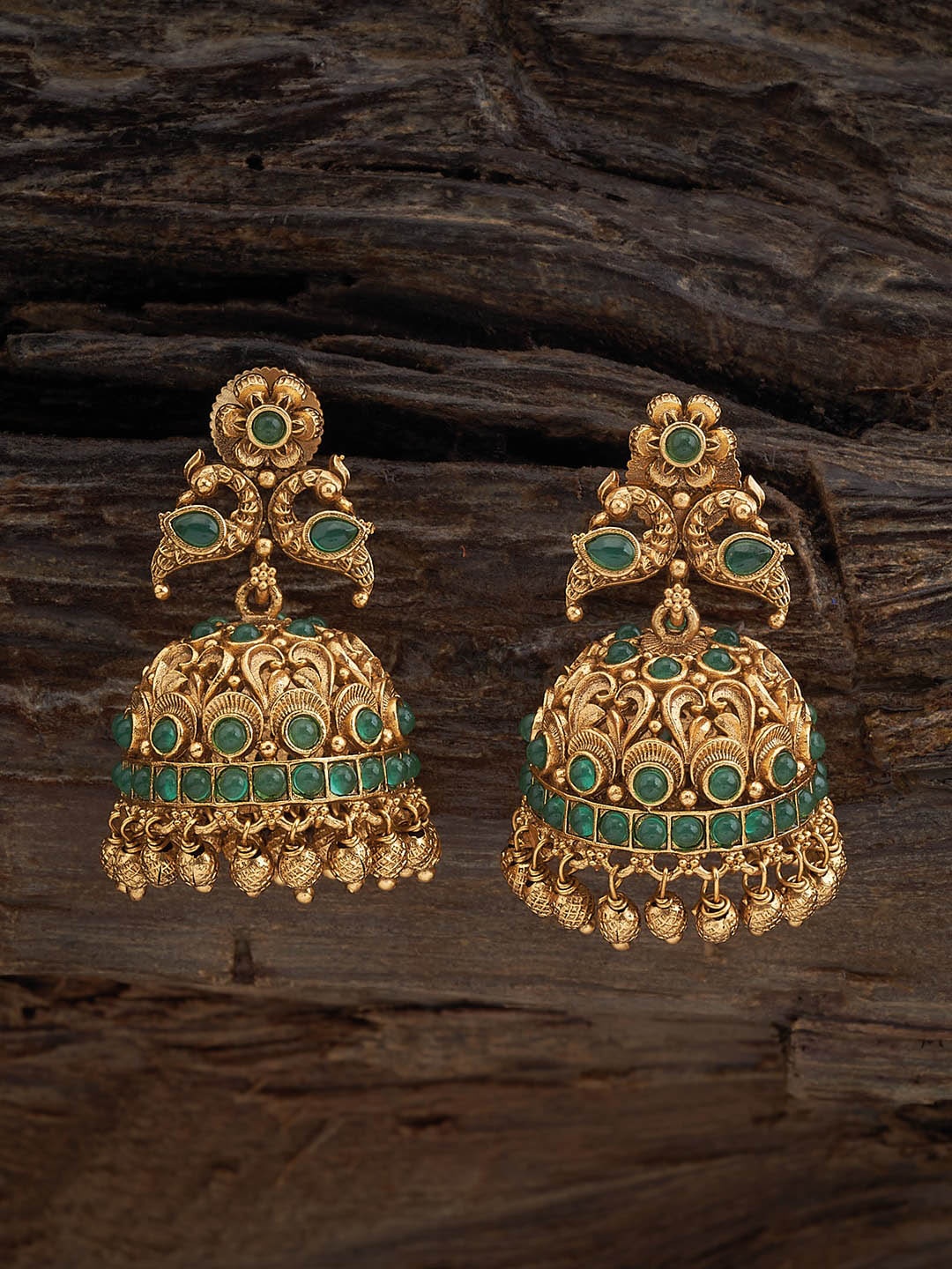 

Kushal's Fashion Jewellery Gold-Plated Artificial Stones Studded Jhumkas Earrings