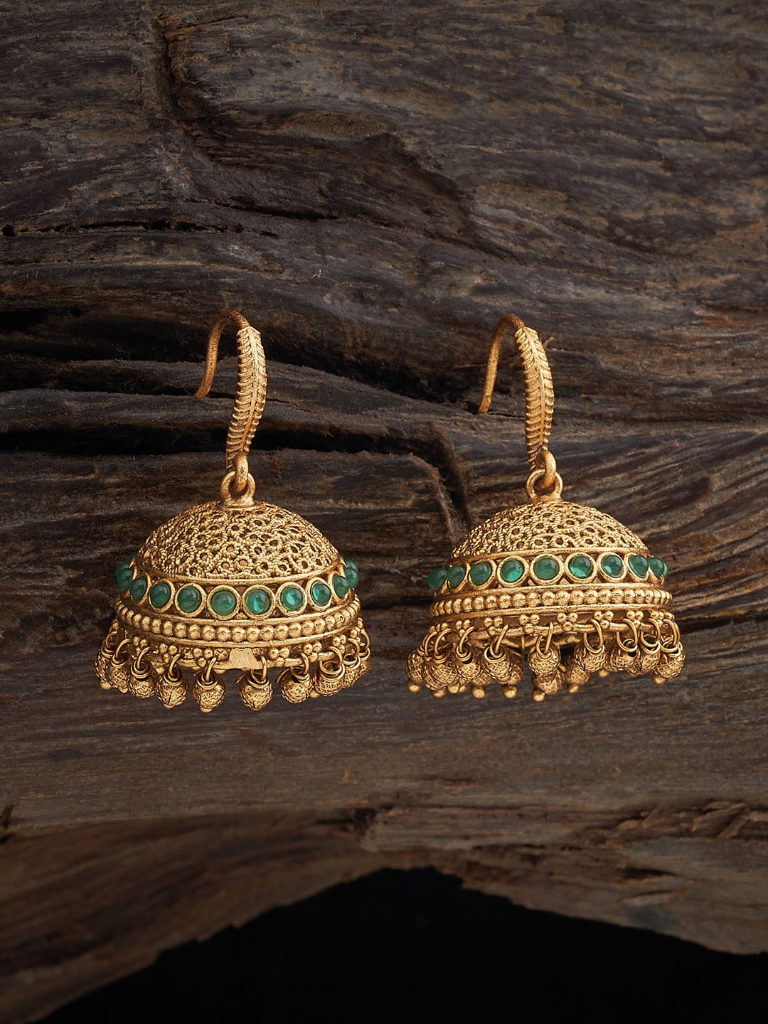 

Kushal's Fashion Jewellery Gold Plated Dome Shaped Antique Jhumkas