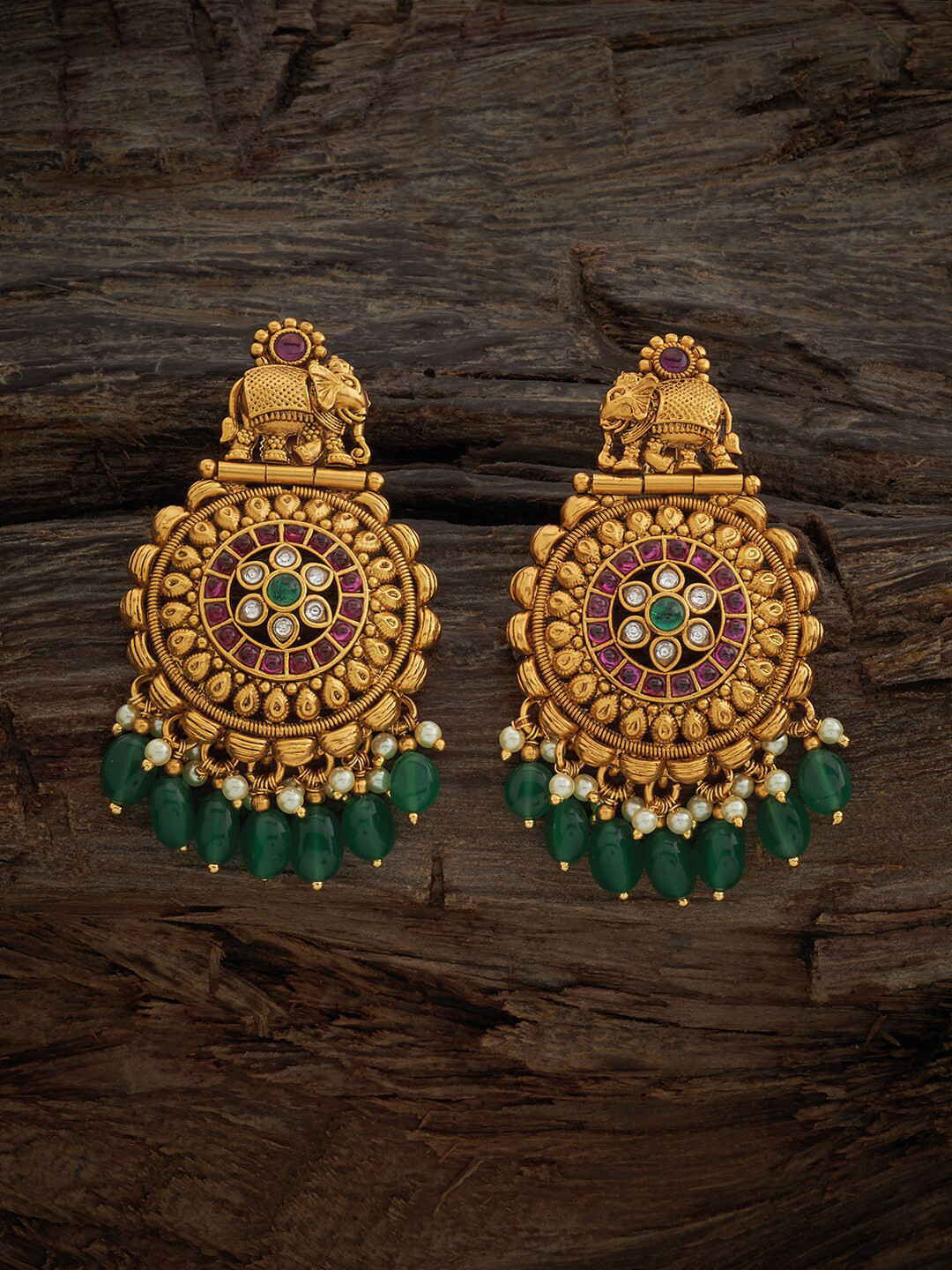 

Kushal's Fashion Jewellery Gold-Plated Artificial Stones-Studded & Beaded Drop Earrings