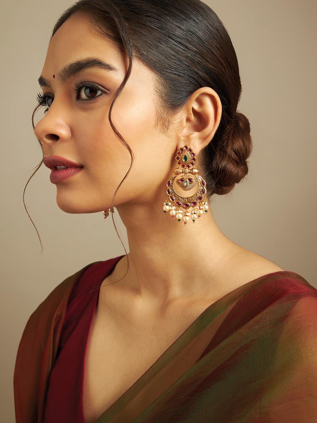 

Kushal's Fashion Jewellery Gold-Plated Classic Chandbalis, Red