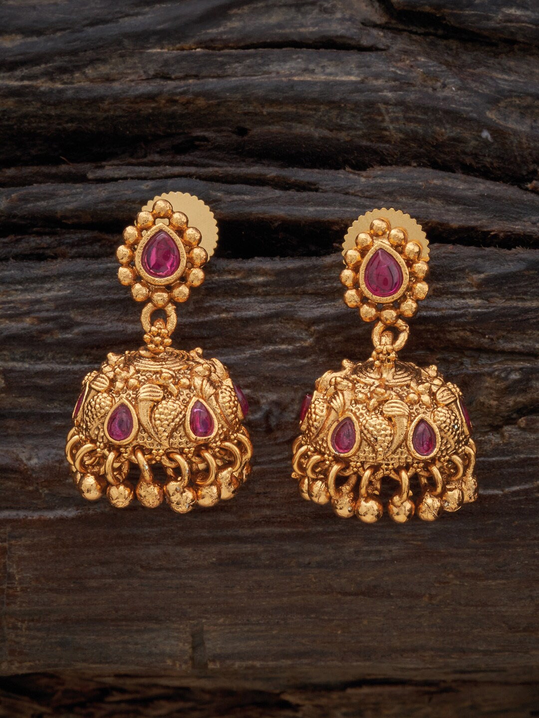

Kushal's Fashion Jewellery Gold Plated Dome Shaped Jhumkas, Red