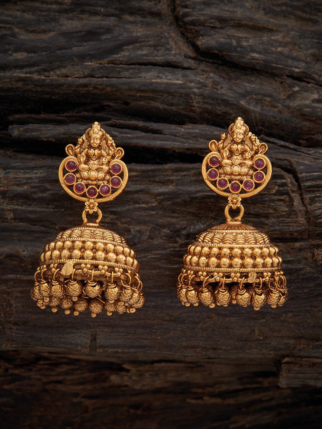 

Kushal's Fashion Jewellery Gold Plated Dome Shaped Antique Jhumkas