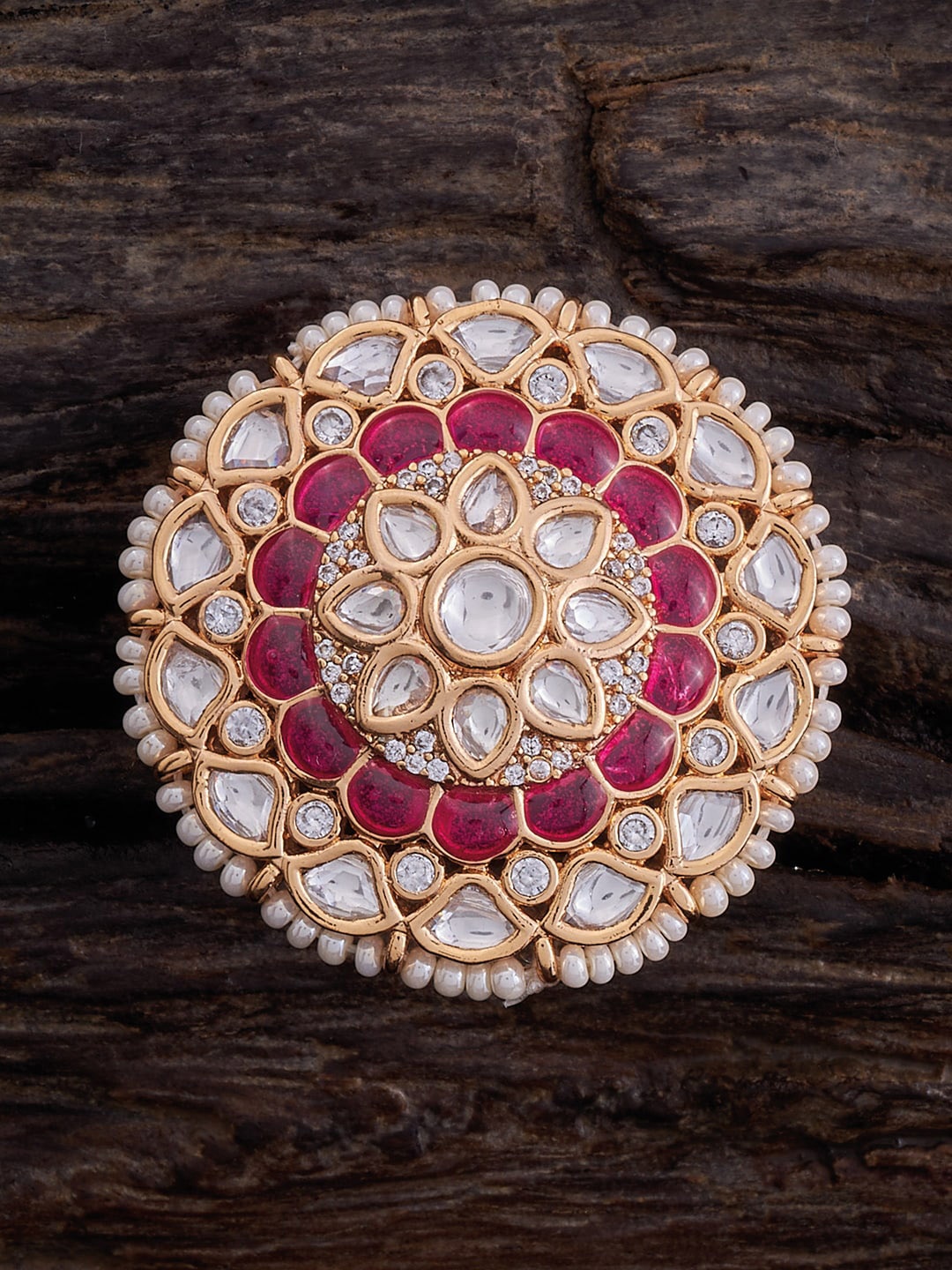 

Kushal's Fashion Jewellery Kundan-Studded Adjustable Finger Ring, Gold