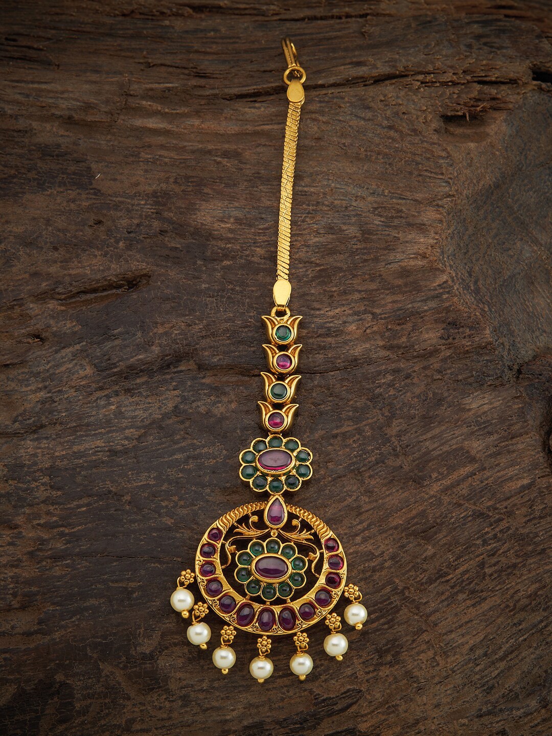 

Kushal's Fashion Jewellery Gold-Plated Stone Studded Beaded Maang Tikka Head Jewellery