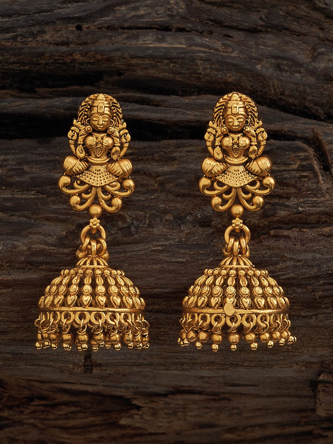 

Kushal's Fashion Jewellery Gold-Plated Temple Classic Jhumkas