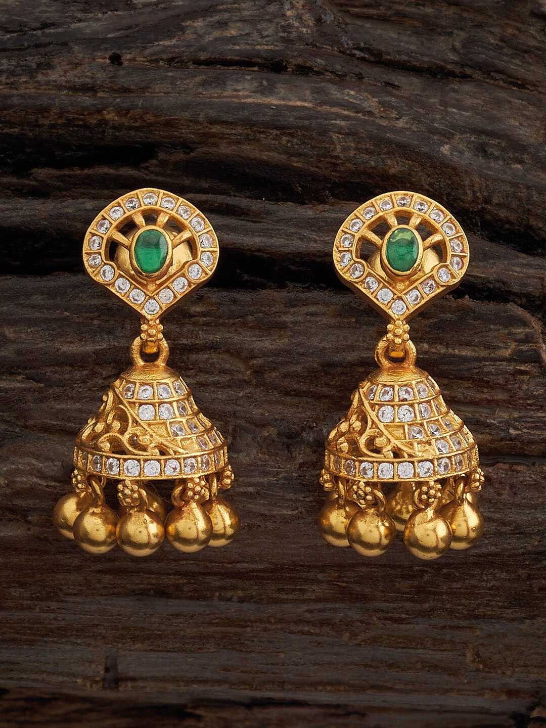 

Kushal's Fashion Jewellery 92.5 Pure Silver Gold-Plated Artificial Stones Studded Earrings