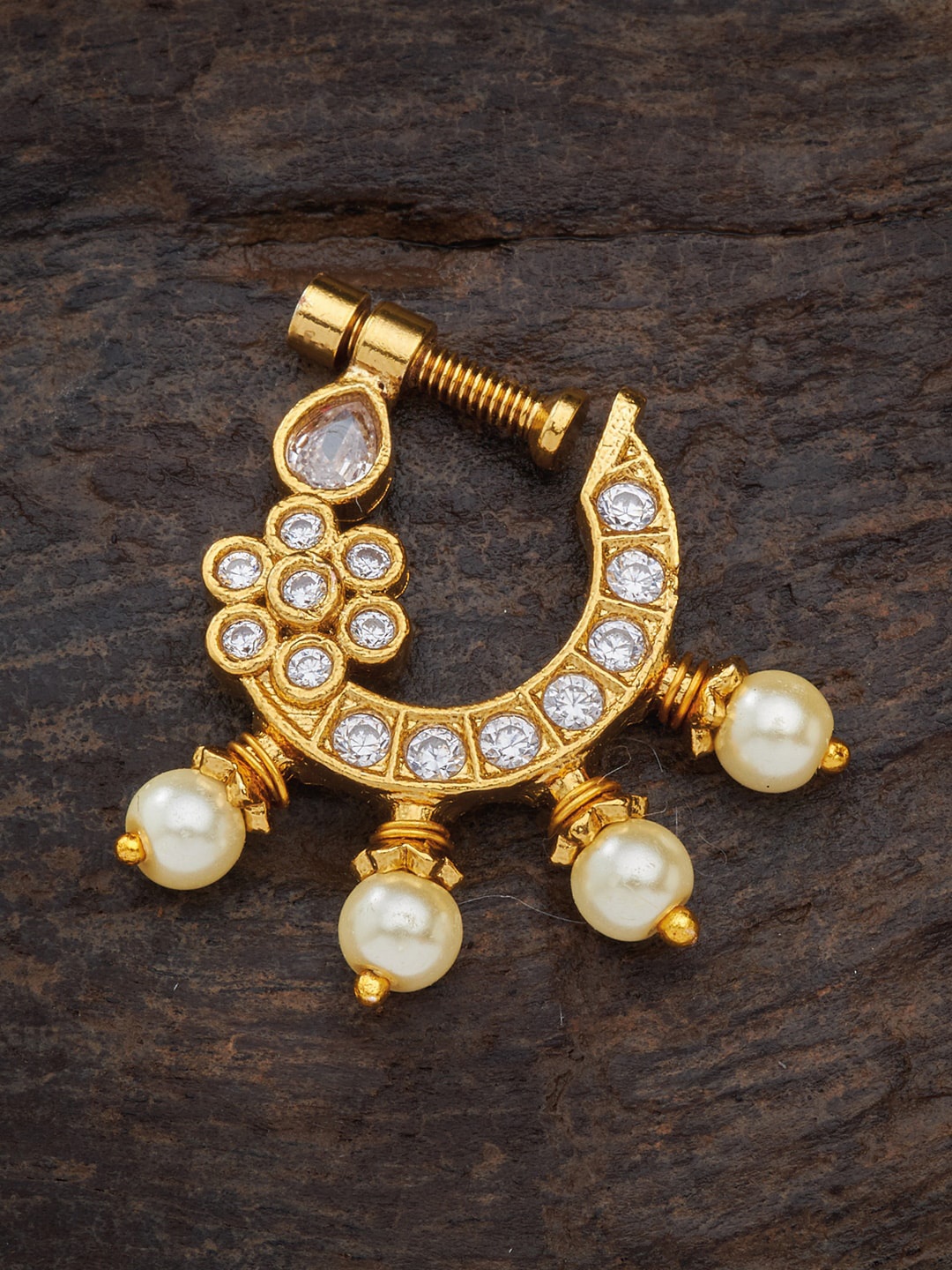 

Kushal's Fashion Jewellery Gold-Plated Stone Studded Nosepin, White