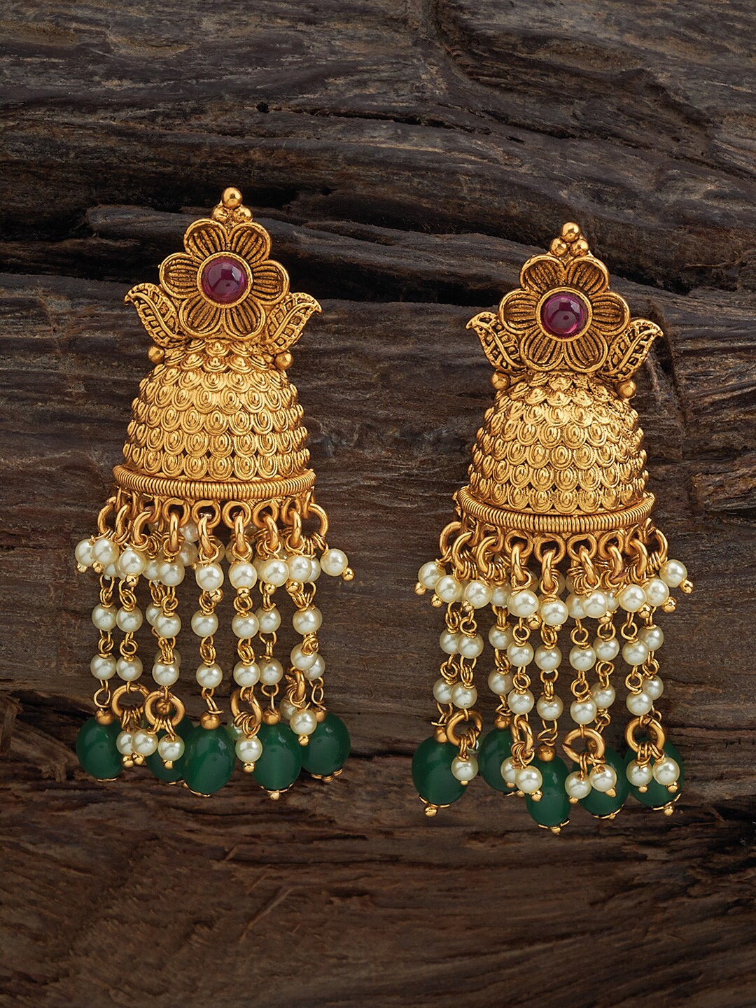 

Kushal's Fashion Jewellery Gold-Plated Classic Jhumkas, Red
