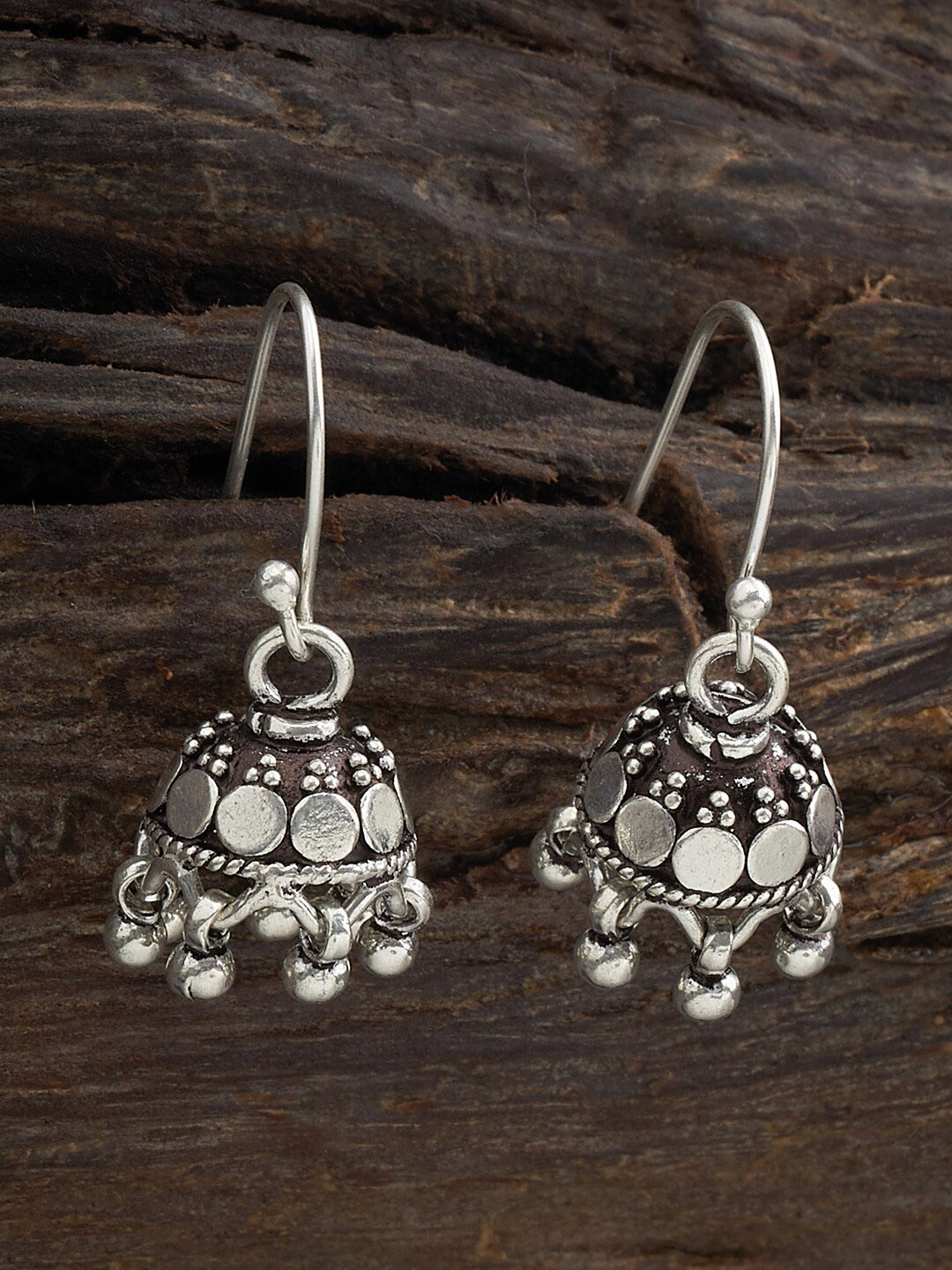 

Kushal's Fashion Jewellery Rhodium-Plated 92.5 Pure Silver Dome Shaped Jhumkas, Na