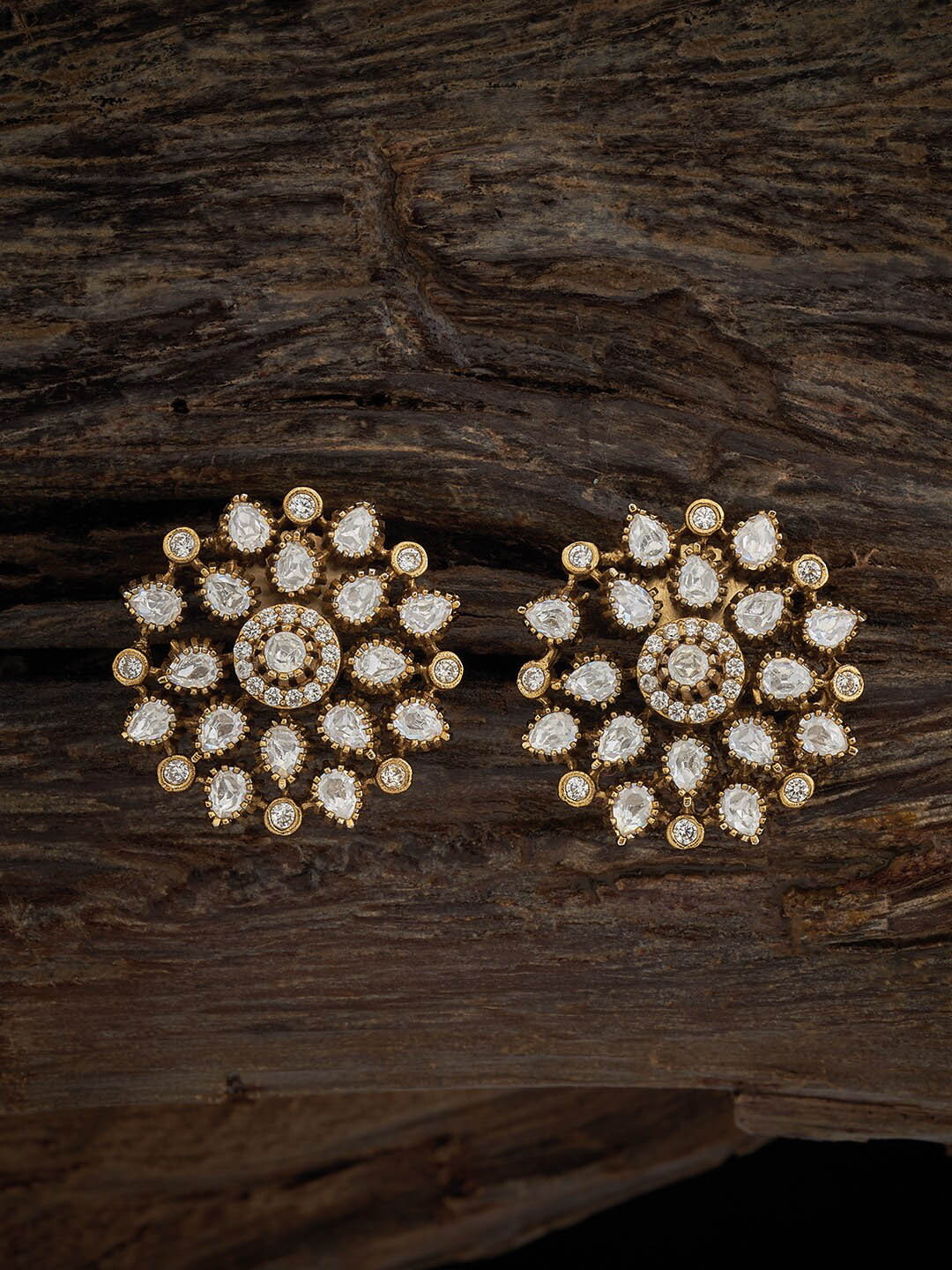 

Kushal's Fashion Jewellery Floral Artificial Stones Studded Studs Earrings, Gold