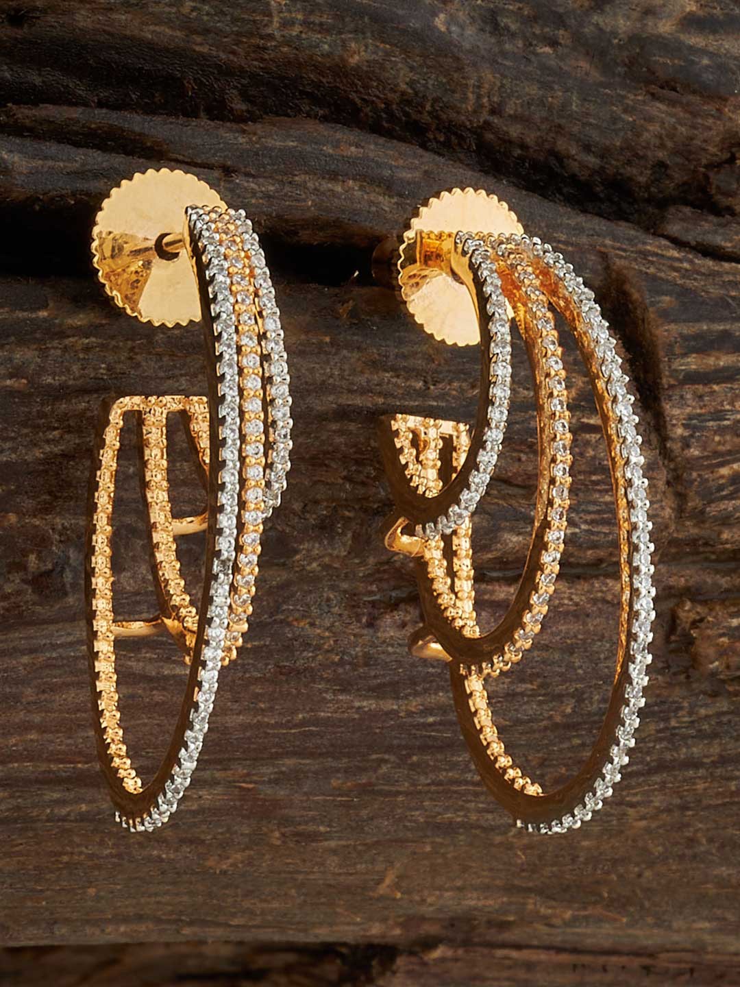 

Kushal's Fashion Jewellery Rhodium-Plated Cubic Zirconia Studded Half Hoop Earrings, White