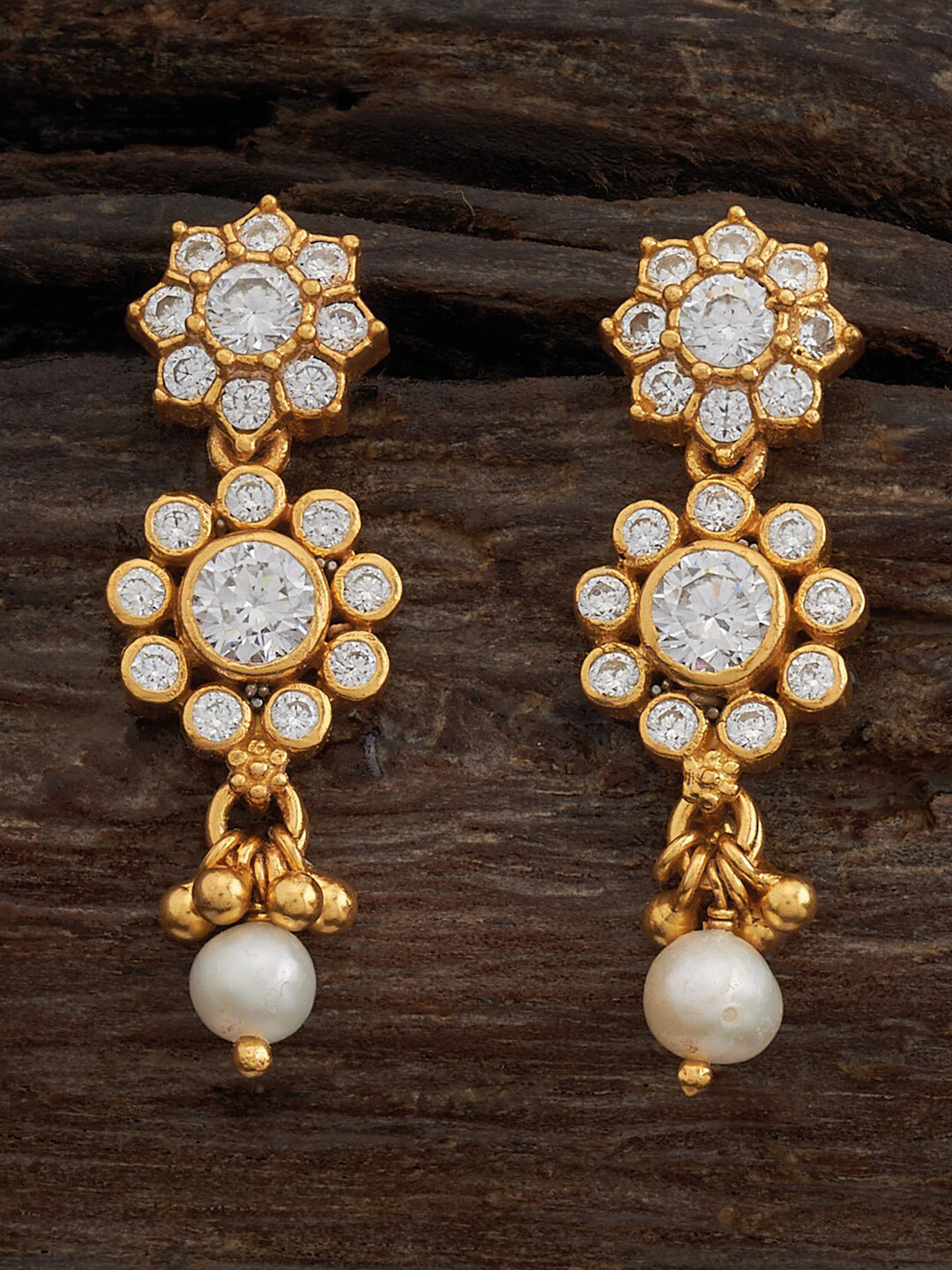 

Kushal's Fashion Jewellery 92.5 Pure Silver Gold-Plated Stone-Studded Classic Jhumkas
