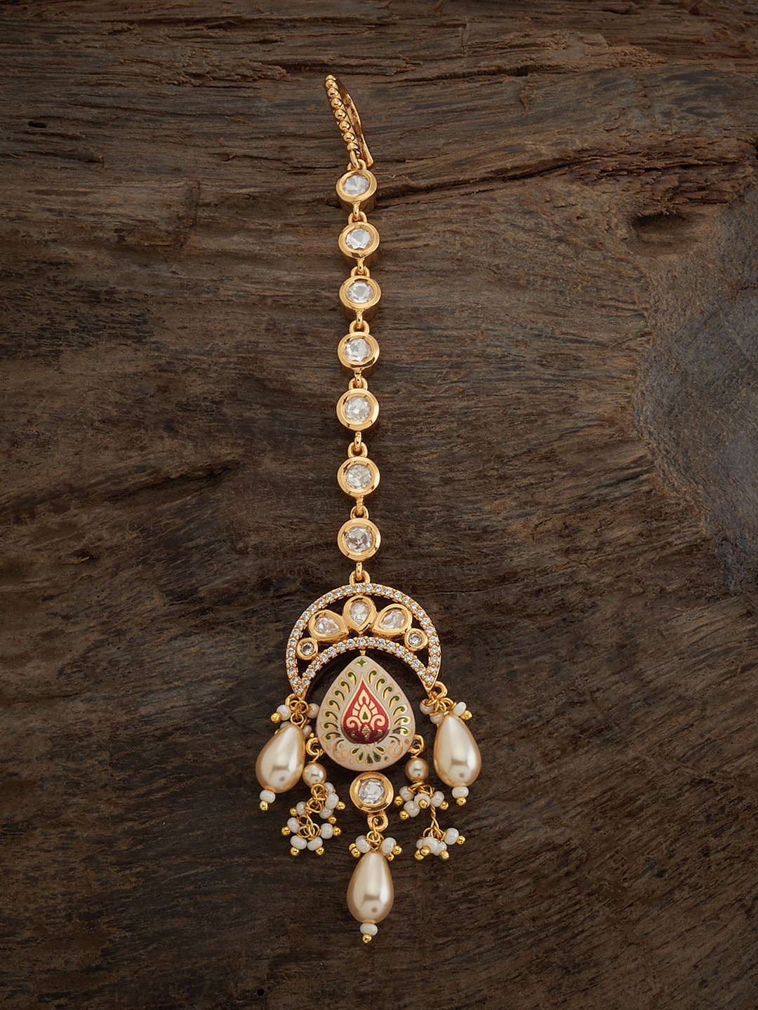 

Kushal's Fashion Jewellery Kundan Studded & Beaded Maang Tikka, Gold