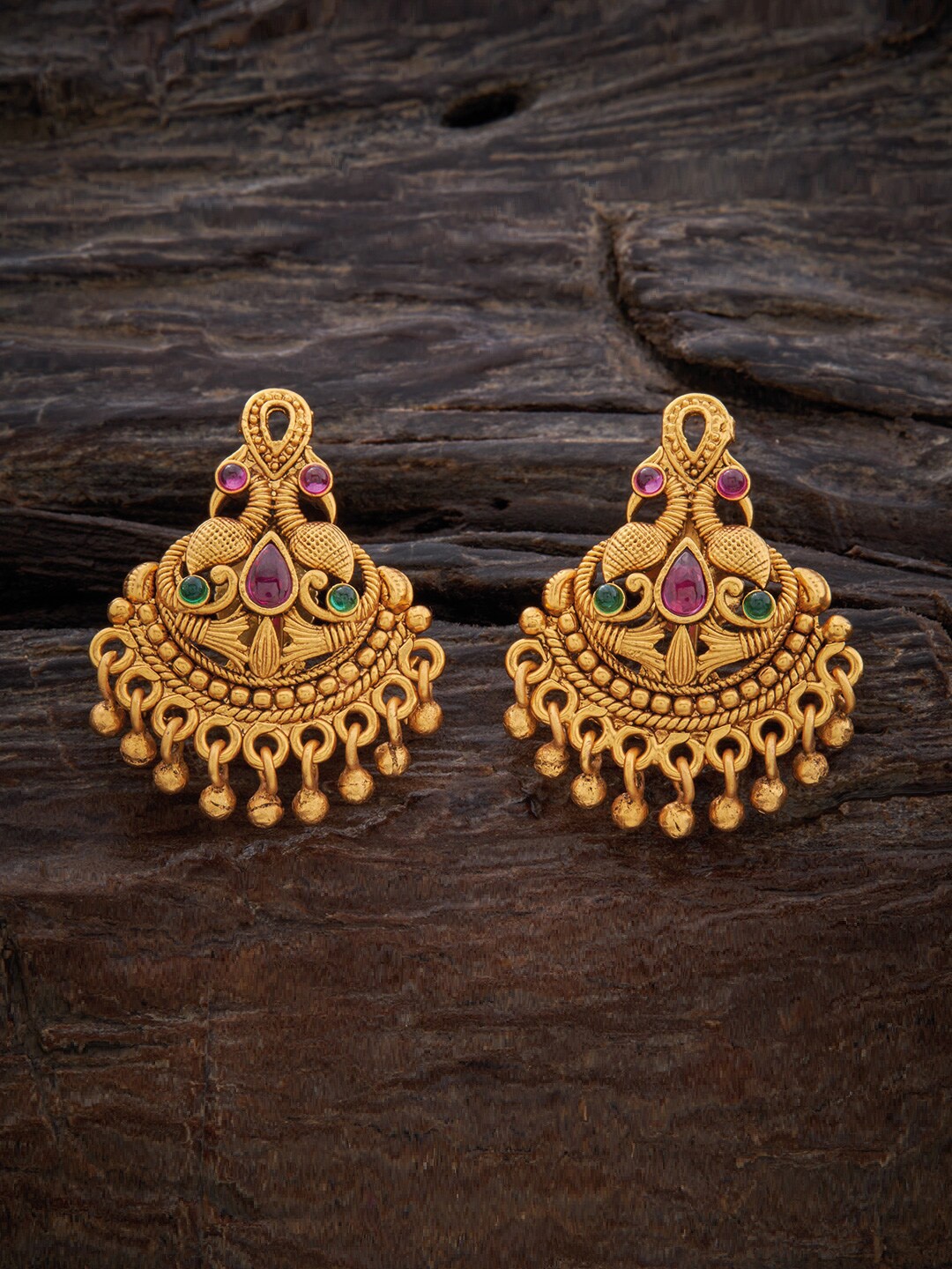 

Kushal's Fashion Jewellery Gold-Plated Classic Chandbalis, Red