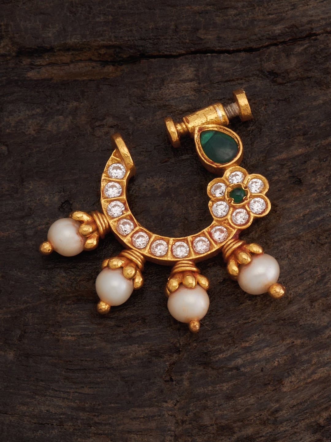 

Kushal's Fashion Jewellery 92.5 Pure Silver Gold Plated CZ Studded Nosepin
