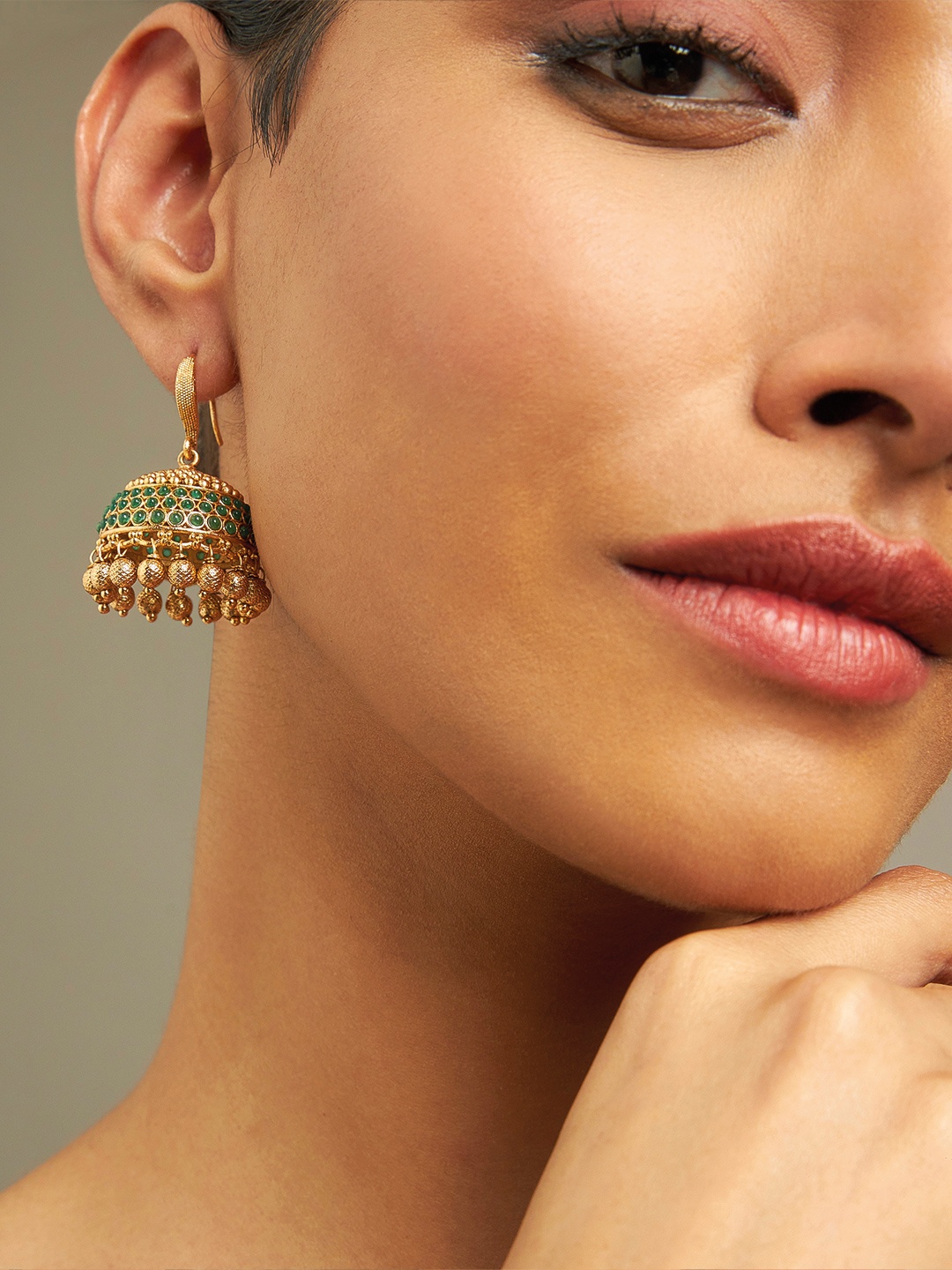 

Kushal's Fashion Jewellery Gold-Plated Dome Shaped Jhumkas Earrings