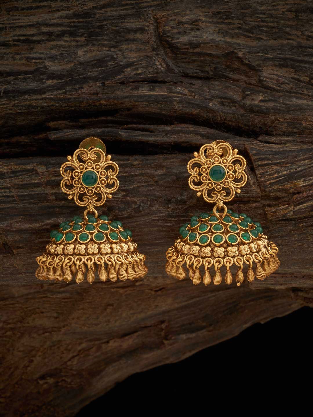 

Kushal's Fashion Jewellery Gold Plated Dome Shaped Antique Jhumkas