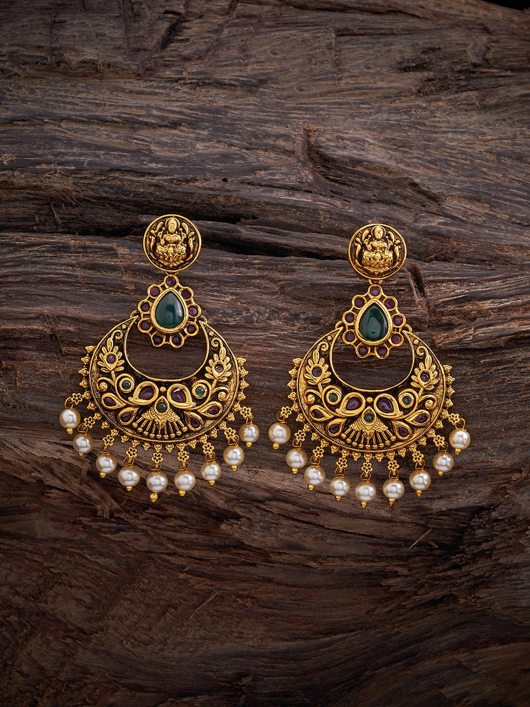 

Kushal's Fashion Jewellery Gold-Plated Stone-Studded Classic Drop Earrings