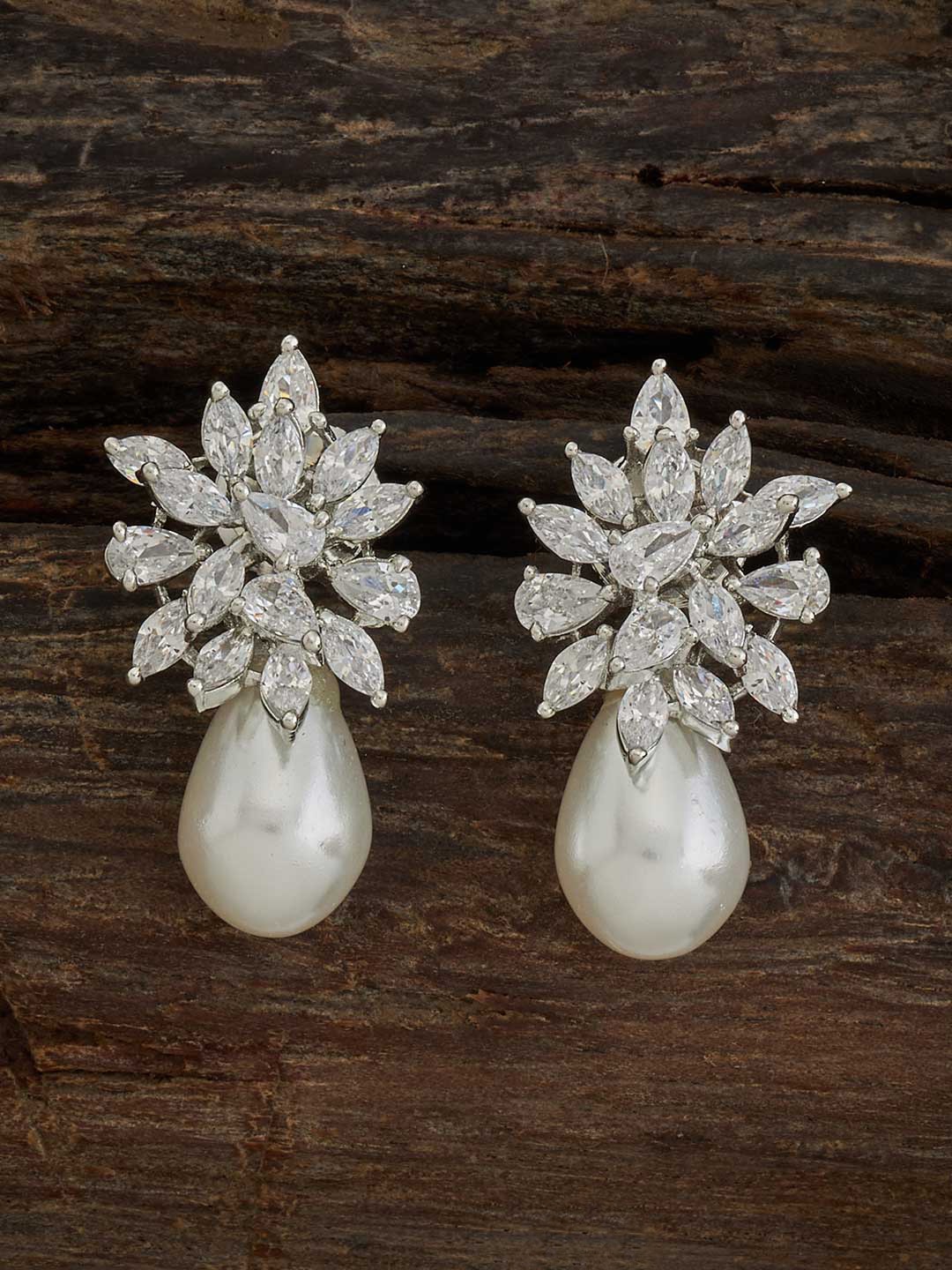 

Kushal's Fashion Jewellery Rhodium-Plated Teardrop Shaped Drop Earrings, White