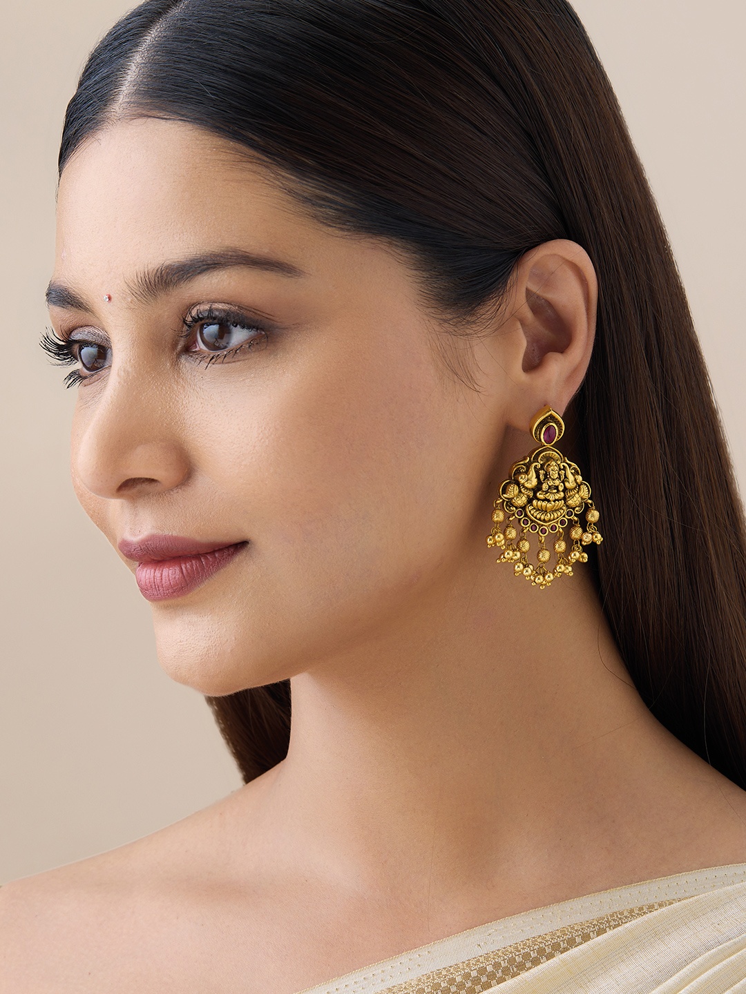 

Kushal's Fashion Jewellery Gold Plated Drop Earrings, Red