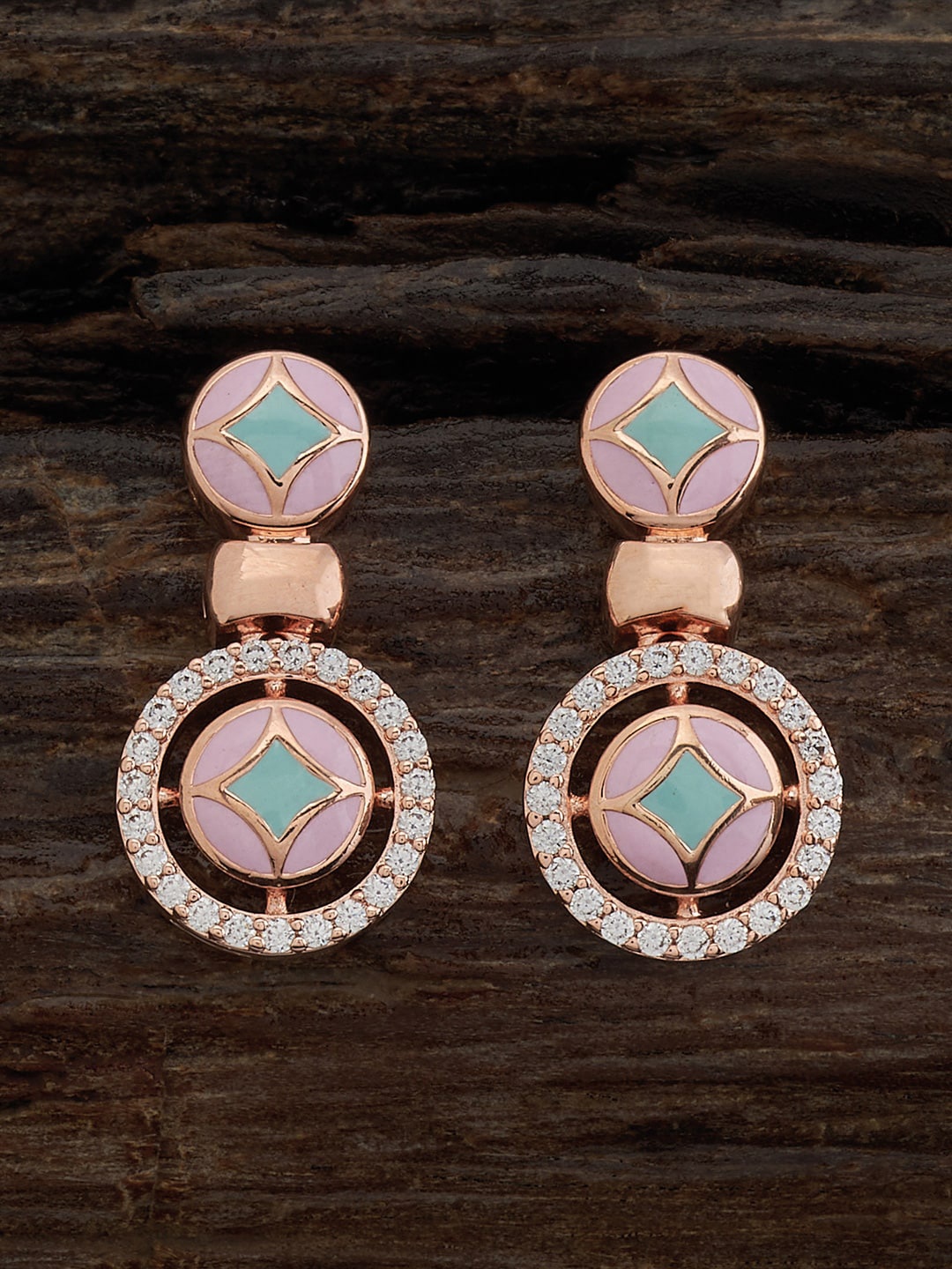 

Kushal's Fashion Jewellery Rose Gold-Plated Circular Drop Earrings, White